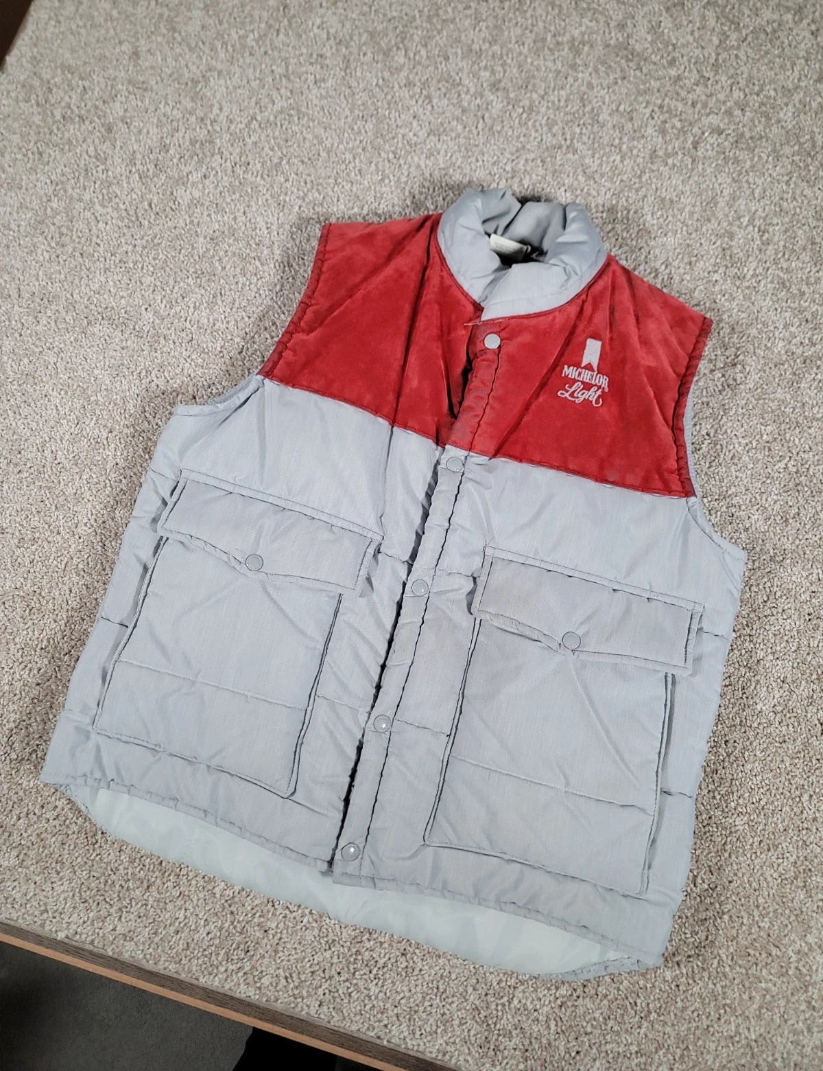 Vintage 80s Michelob Beer Vest Medium Gray Employee Pockets Full Zip USA Made