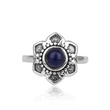 Natural Lapis Lazuli Flower Ring 925 Sterling Silver Gemstone Boho Rings