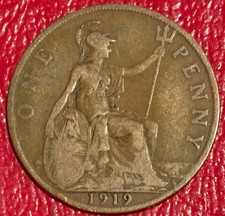 VINTAGE F/VF 1919 GREAT BRITAIN ENGLISH LARGE PENNY CENT-DEC626