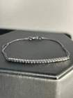 Diamond Bar Bracelet 14k White Gold Double Strand Delicate Chain 6.75 Inch