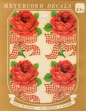 Vintage Meyercord Decal 924-A roses with red and white checker ribbon