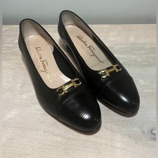 NIB Salvatore Ferragamo Vintage Gancini Block Heel Pumps In Black. Size  