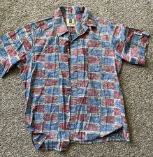Kahala Hawaiian Button Up Aloha Shirt Men Size Large Made In USA fish print