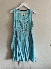 Joe Browns Y2K Turquoise Cotton Summer Dress Lace Up Sides Size 16
