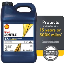 Shell Rotella T6 15W-40 Full Synthetic Diesel Engine Oil, 2.5 Gal