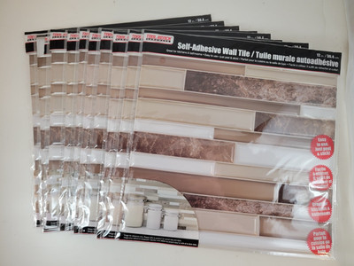 Sheets Hardware Self Adhesive Tan Brown and White Wall Tile 12x12 in - LOT OF 10