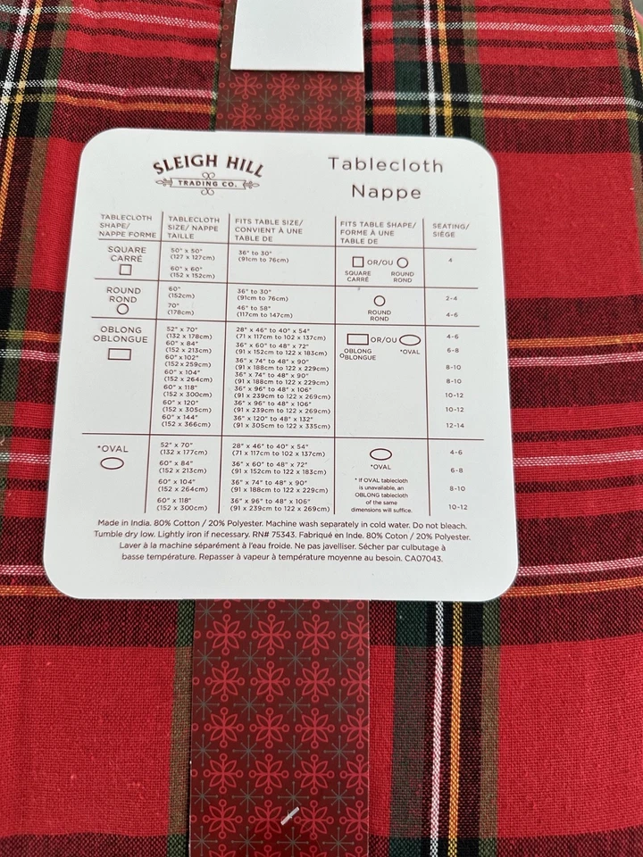 SLEIGH HILL Red Plaid 60"x144” or 60"X120" cotton blend Tablecloth New - Image 2 of 2