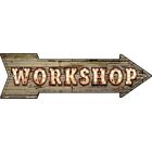 Workshop Bulb Letters Novelty Metal Arrow Sign Directional 17" x 5" Wall Decor