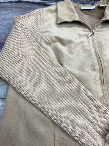 Studio Works Jacket Womens 8 Petite. Beige Full Zip Long Sleeves Leather Knit - Picture 5 of 8
