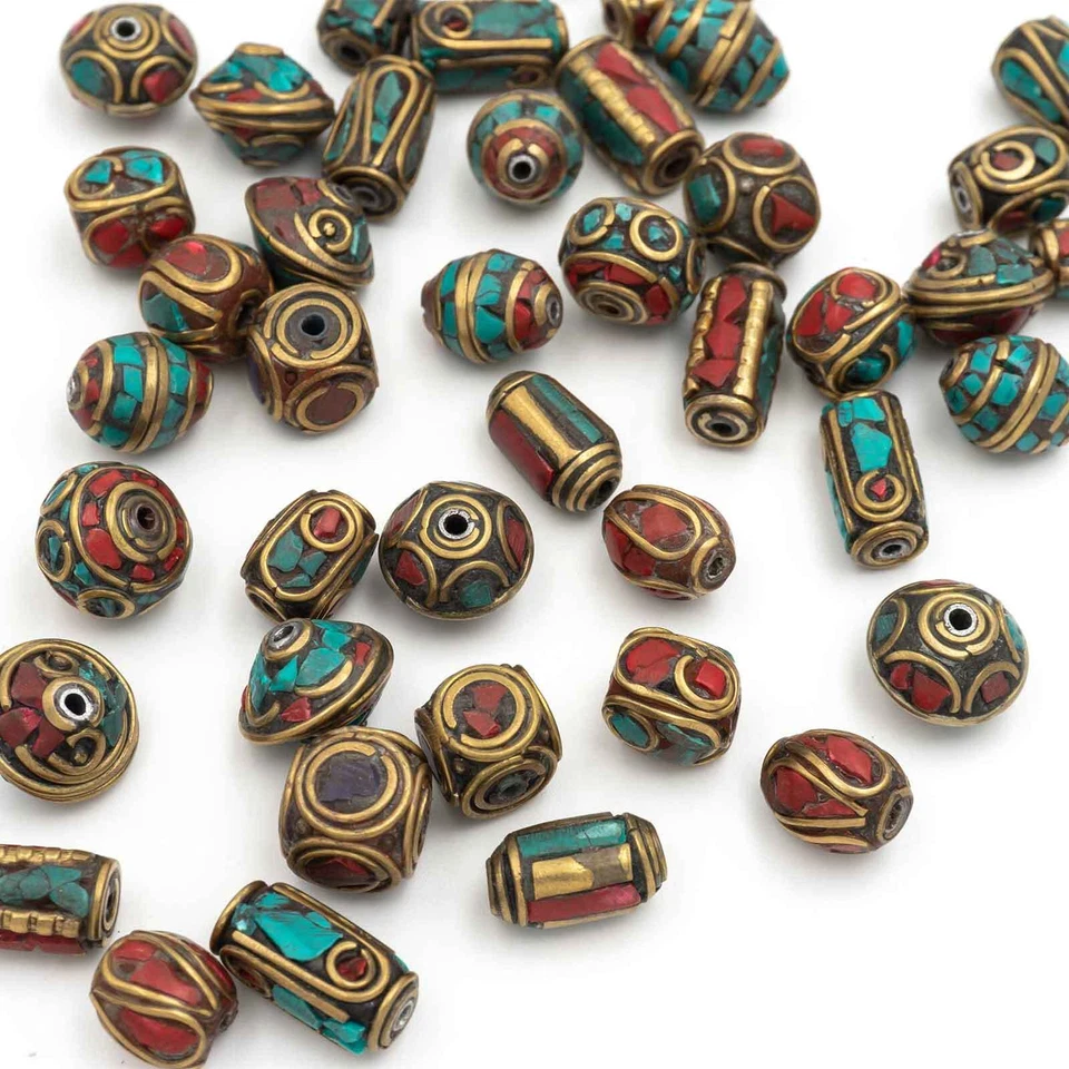 Handgemachte Perlen in tibetischem Stil aus Messing im Mix 10 Stück - Bild 3 von 4