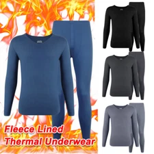 Men Thermal Underwear Set Fleece Lined V-Neck Base Layer Long Johns Top Bottom