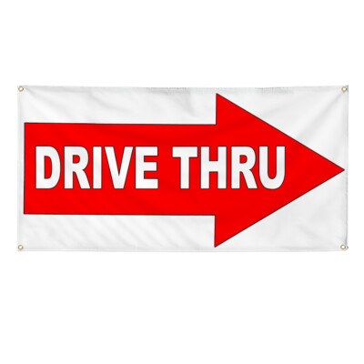 Vinyl Banner Multiple Sizes Right Arrow Image with Drive thru Business Outdoor
