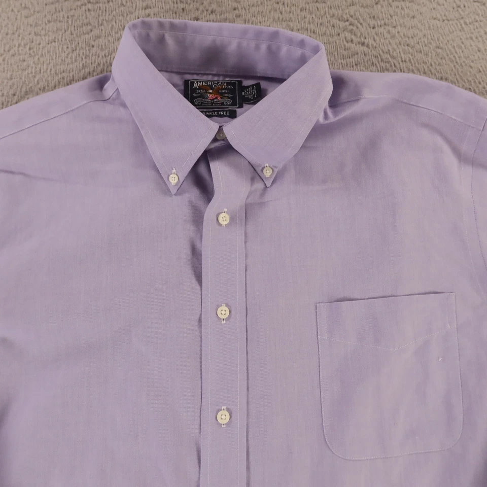 Camisa American Living Para Hombres 2XL 2XLT 18 36/37 Púrpura Mezcla de Algodón Sarga Abotonada Foto 2 de 4