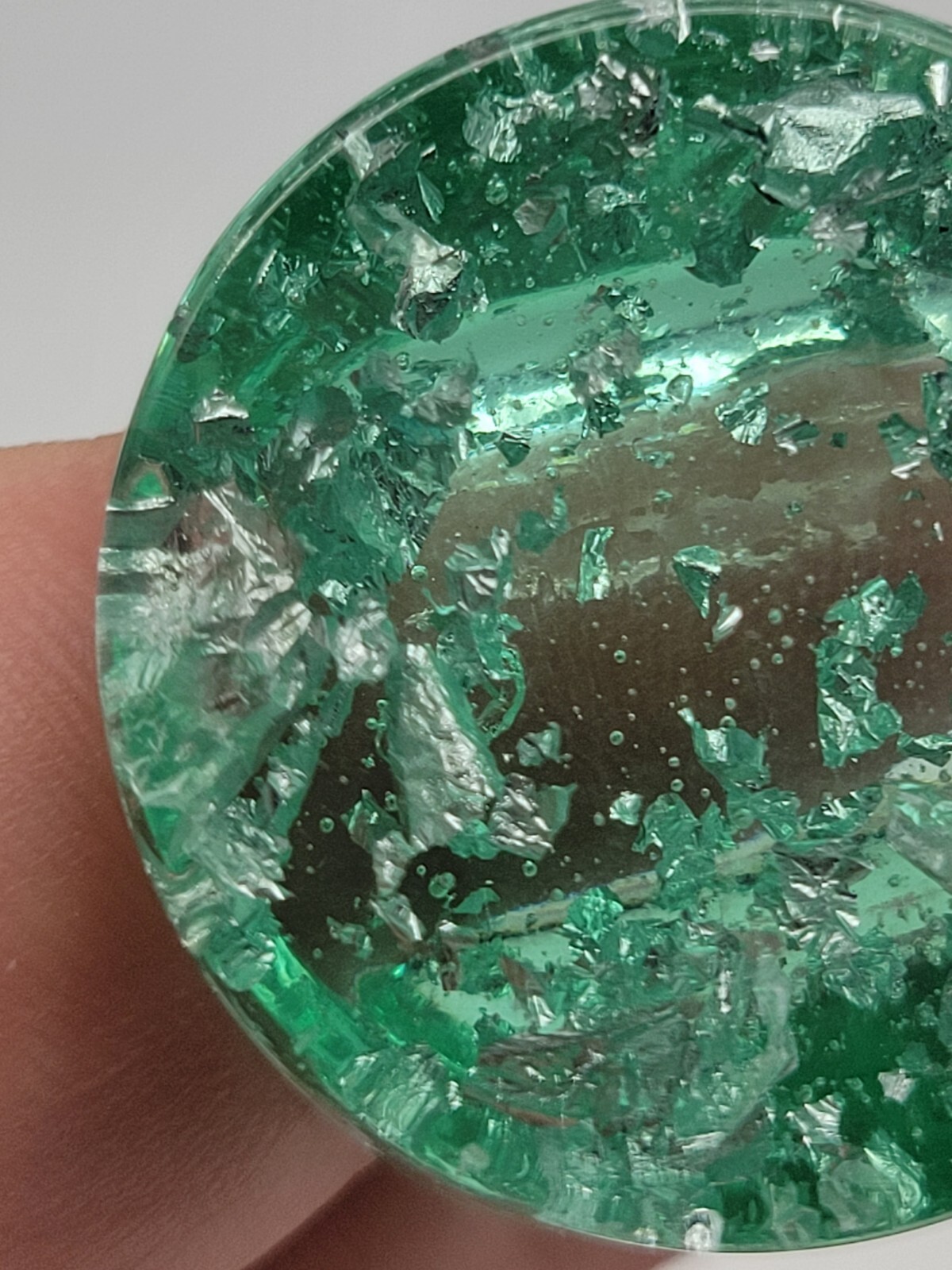 Green Translucent Silver Flake Chunky Resin Plast… - image 8