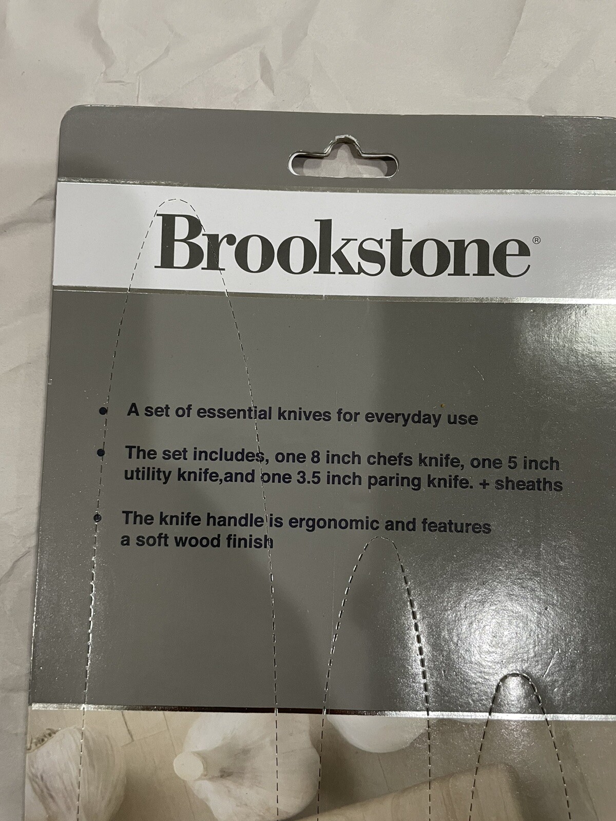 Brookstone Stainless Steel Kitchen Knife Set of 3 Wood Finish Handle
