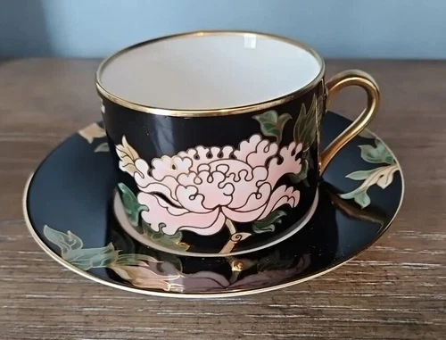 Fitz & Floyd Cloisonne Peony Cup & Saucer