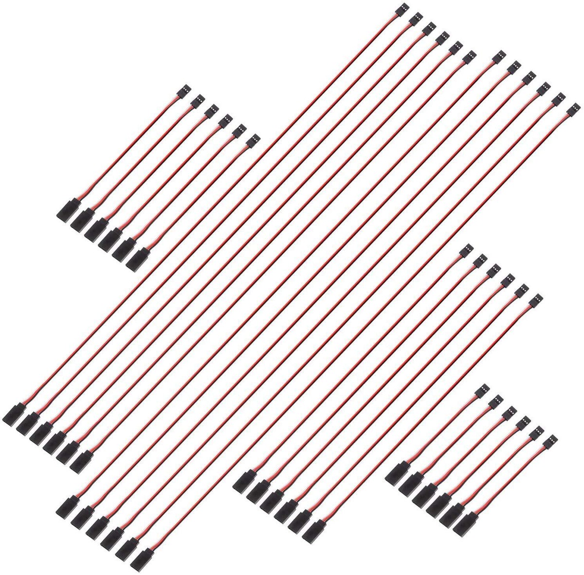 Servo Extension Cable Kit - 3 Pin Male To Female Connectors, 6 Sizes (10cm To 100cm), 5 Pieces Each, For RC Cars/Planes
