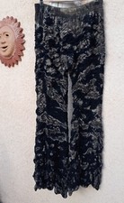 Tie Dye OS Ruched Bell Bottom Boho Black And Beige Hippie Comfortable Pants