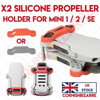 2X DJI MINI 1 / 2 / SE SILICONE PROPELLER BLADE HOLDER PROTECTOR - GREY / RED UK