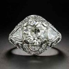 Art Deco Style 3CT Round Moissanite Engagement Ring 14K White Gold Plated