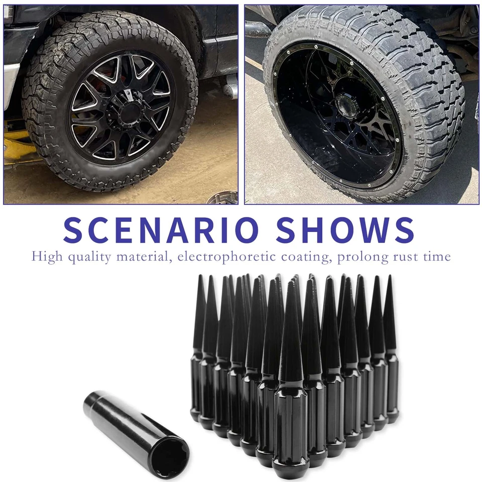 Tuercas de clavo de rueda M14x1,5 de 4,4" de alto llave de enchufe negra para Hummer H2 2002-2009 Foto 3 de 4