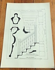 1902 large measured drawing print ! old oak staircase stricklandgate . plate 98