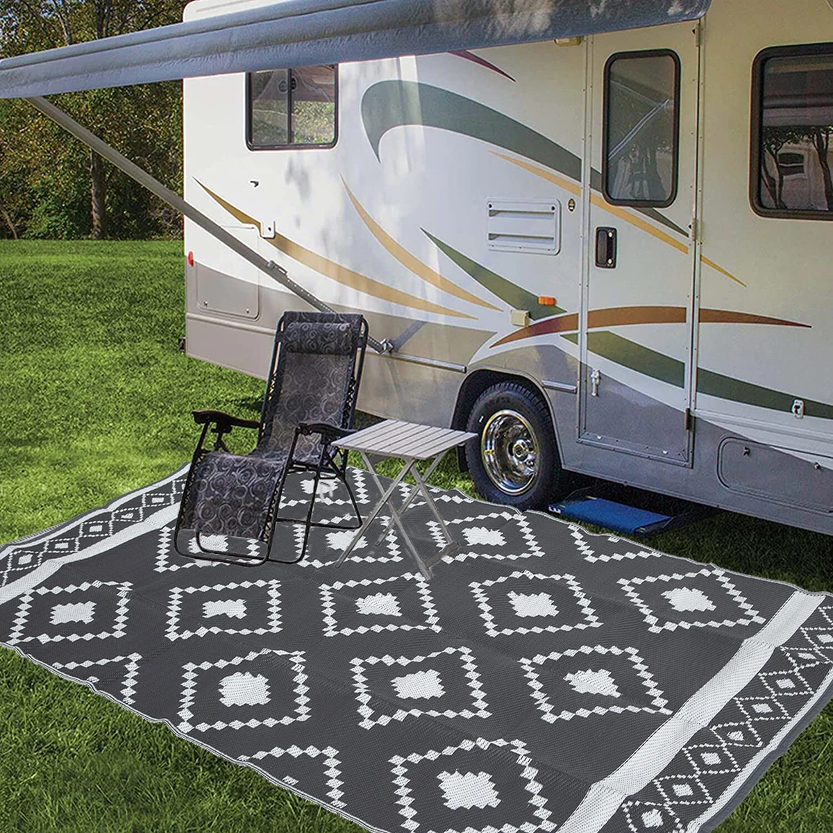 Premium Outdoor Large Area Rug Reversible for Camping Beach Picnic Patio 5X8 ft