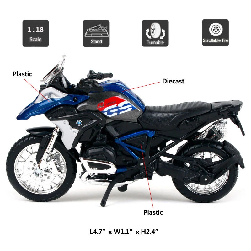 1/18 BMW R 1200 GS Motorrad Modell Die Cast Spielzeug fur Kinder Sammlung Blau - Bild 2 von 4