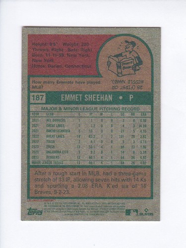 2024 Topps Heritage Mini #187 EMMET SHEEHAN RC Los Angeles Dodgers ROOKIE MINI - Picture 3 of 3