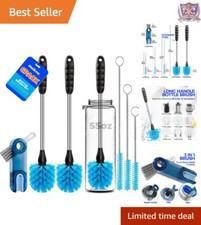 6 Pack Brush Set Stainless Steel 14" Long Handle Cleaning Straws Baby Bottle