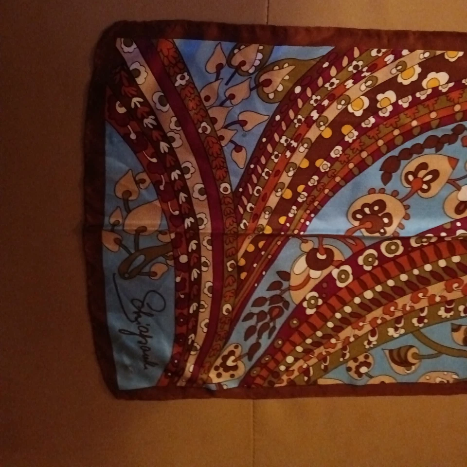 Elsa Schiaparelli винтажный шарф цветочный коричневый, синий, оранжевый - Изображение 4 из 4