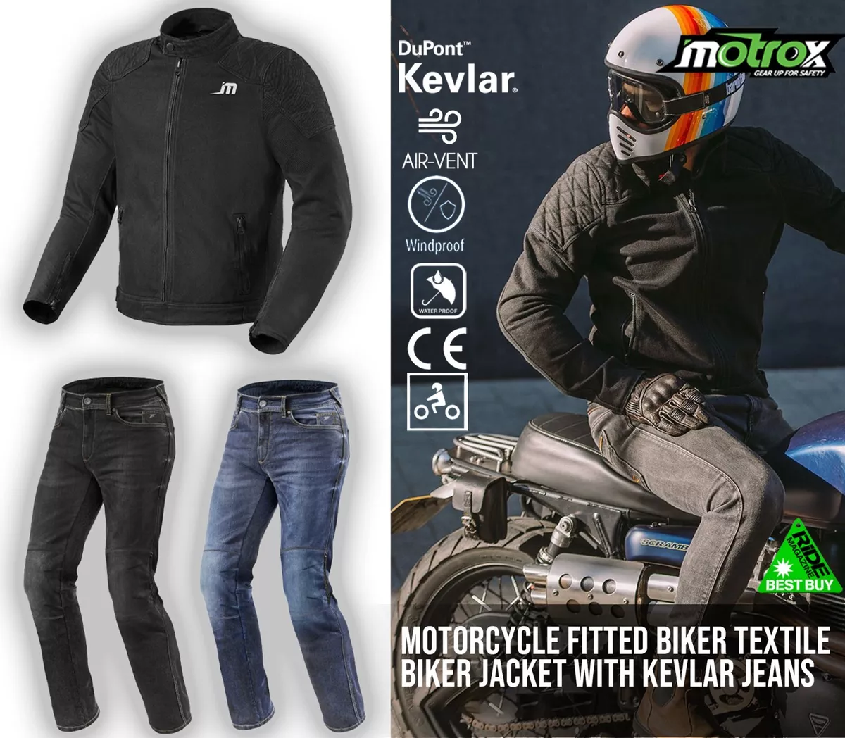 Motorbike Motorcycle Jacket With Kevlar Jeans Waterproof And Thermal CE  Armours