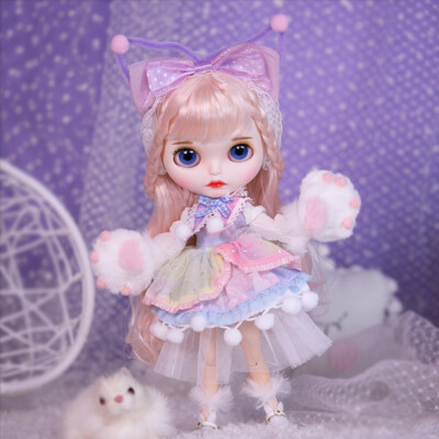 12'' Factory blythe   doll Long curly Mixed hair custom matte face carved lips