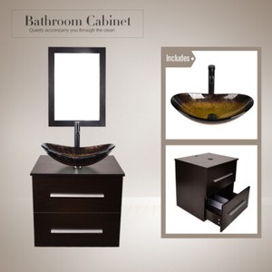 Details About 24 Bathroom Floating Vanity Cabinet Wall Mount Vessel Glass Oval Sink Bowl Set