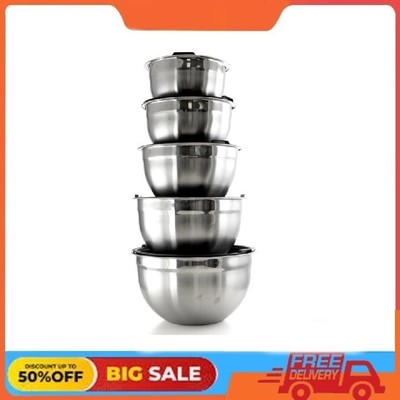 MegaChef 5 Piece Multipurpose Non Slip Stackable Mixing Bowl Set with Lids