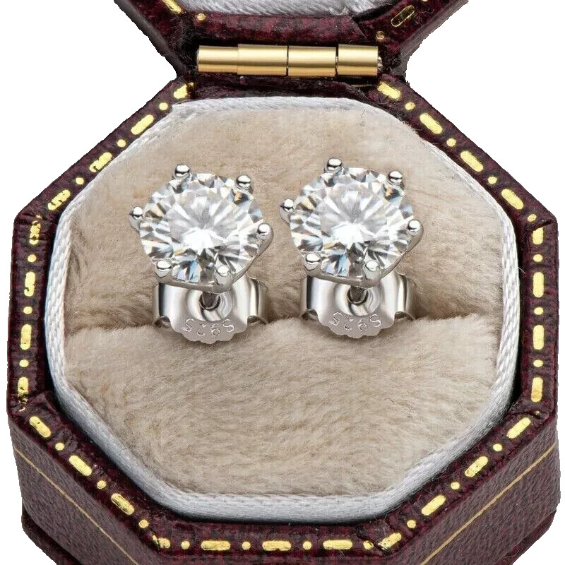 Aretes de moissanita de corte redondo de 1 quilate con certificación real acabado en oro blanco de 14 k