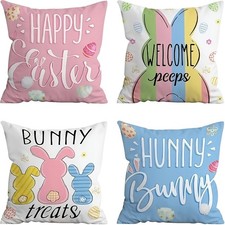 4Pcs Easter Bunny Pillow Covers 18x18in Spring Decorative Cushion Cases for Home