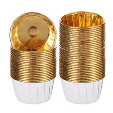 50Pcs Mini Metallic Foil Cupcake Liners for Baking Cupcake White Gold
