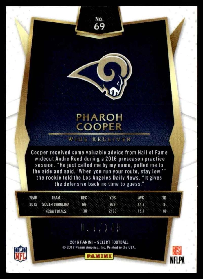 2016 Panini Select Pharoh Cooper Rookie /149 Los Angeles Rams #69 - Image 2 of 2