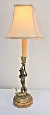 19th C Auguste Louis Lalouette French 2 Color Sculpture  Statue Candlestick Lamp