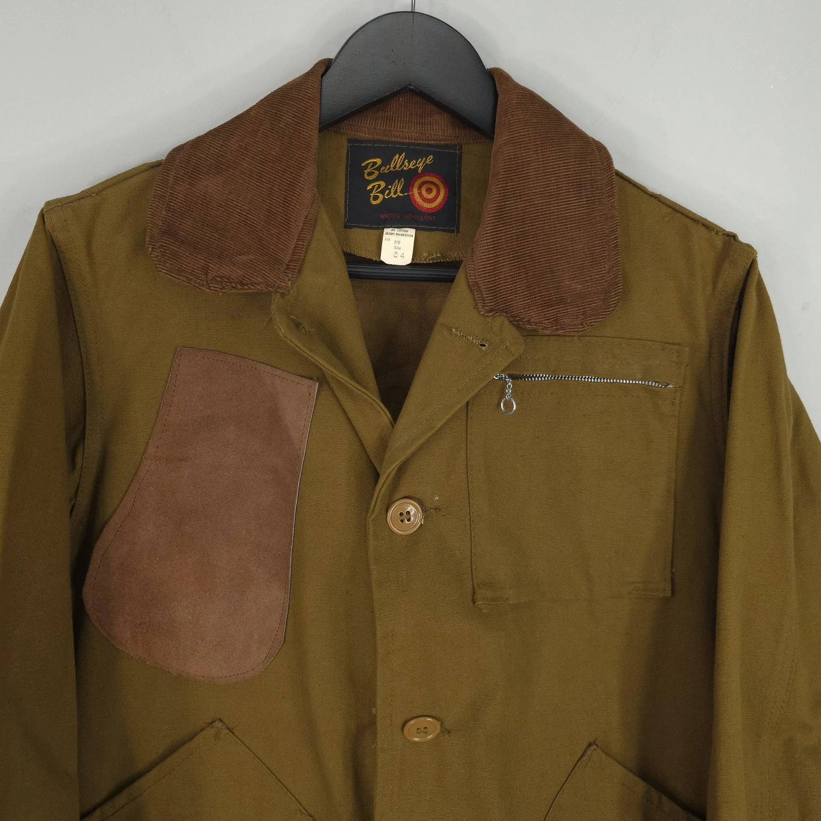 Vintage Bullseye Bill Jacket Mens 34 Brown Canvas Field Hunting Water Repellent - product detail image 2