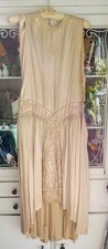 Antique c. 1922 Silk Pearl Beaded Flapper Wedding Dress Handmade NEEDS REPAIR
