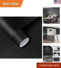 Self-adhesive Black Wood Vinyl Wrap - Removable Easy Clean - 15.7 X 118