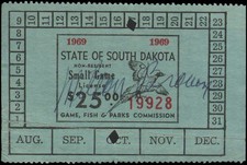 US state revenue-South Dakota Used 1969 small game license