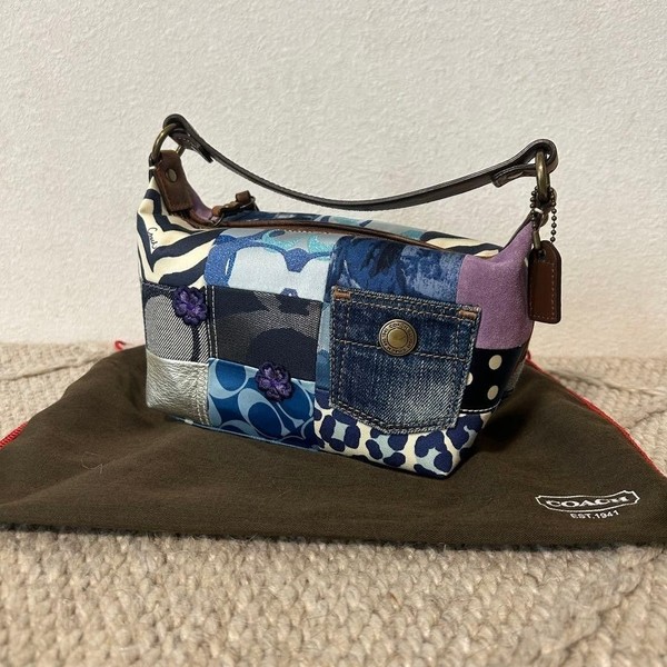 COACH Denim Patchwork Shoulder Bag Signature Blue Multi Y2K Archive Rare