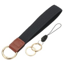 Keychain Wristlet Cute Keychain Woven Wrist Lanyard Charcoal Black
