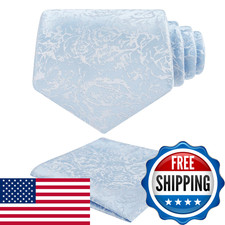 Alizeal Mens 3.15Inches Rose Pattern Necktie Floral Handkerchief Set Light Blue