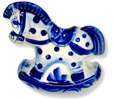 Gzhel Rocking Horse Symbol of Year 2026 Ceramic Figurine for Good Luck Гжель