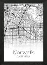 Norwalk California map Framed Wall Art Poster Canvas Print Picture