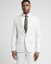 River Island Mens Suit Jacket Cream Slim Fit Textured Single Breasted Outerwear